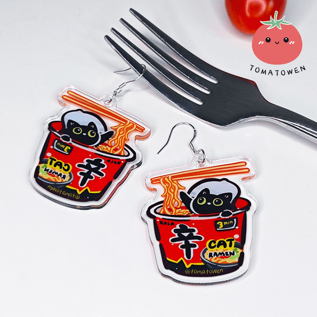 s925 Silver Acrylic Earrings: Shin Ramen cup noodles Kola