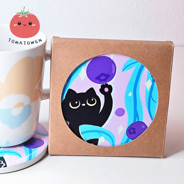 Coaster: Blueberry Black Cat