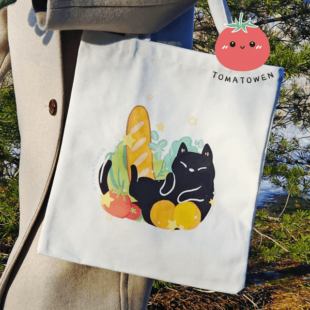 Tote bag: Grocery food bag with black cat