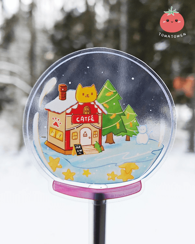 Transparent sticker: Glass ball cat cafe